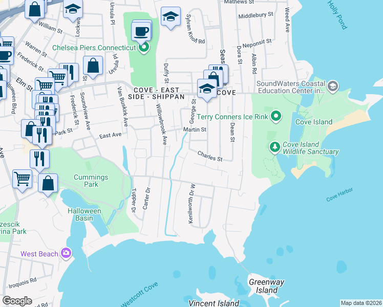 map of restaurants, bars, coffee shops, grocery stores, and more near 3 Lewelyn Road in Stamford