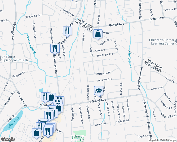 map of restaurants, bars, coffee shops, grocery stores, and more near 47 Hillcrest Avenue in Montvale