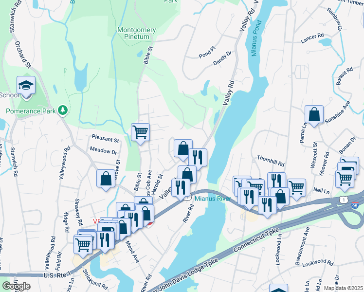 map of restaurants, bars, coffee shops, grocery stores, and more near 4 Lia Fail Way in Greenwich