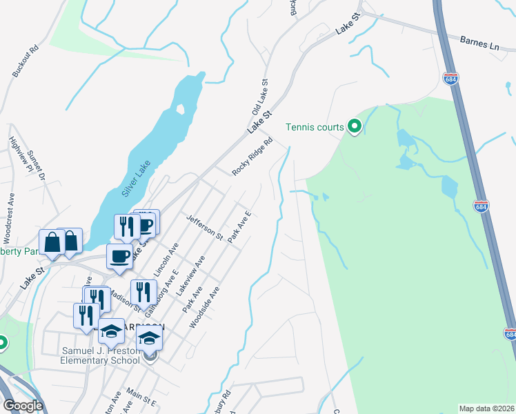 map of restaurants, bars, coffee shops, grocery stores, and more near 244 Park Avenue in Harrison