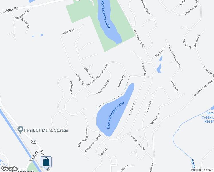 map of restaurants, bars, coffee shops, grocery stores, and more near 471 Water Tower Circle in East Stroudsburg