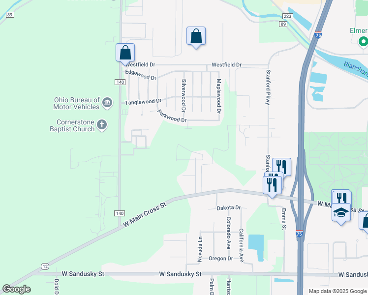 map of restaurants, bars, coffee shops, grocery stores, and more near 207 Potomac Drive in Findlay