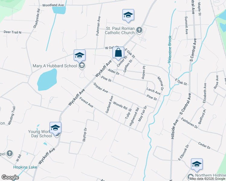 map of restaurants, bars, coffee shops, grocery stores, and more near 58 Pine Street in Ramsey