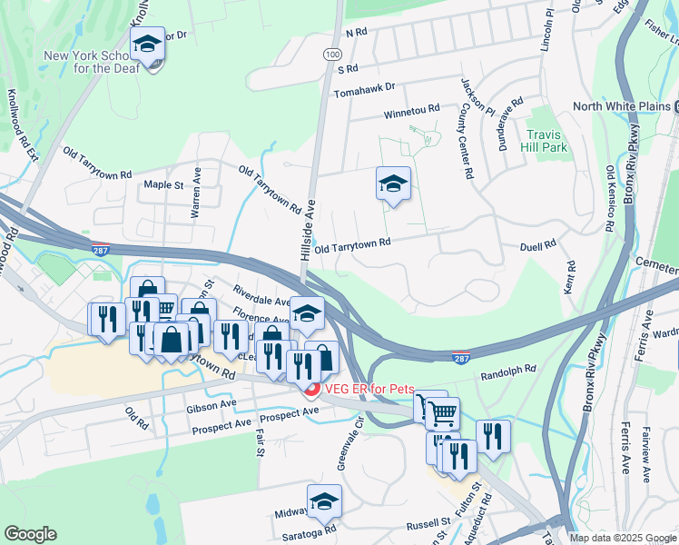 map of restaurants, bars, coffee shops, grocery stores, and more near 3 Winding Ridge Road in White Plains