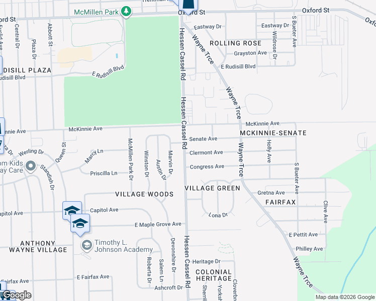 map of restaurants, bars, coffee shops, grocery stores, and more near in Fort Wayne
