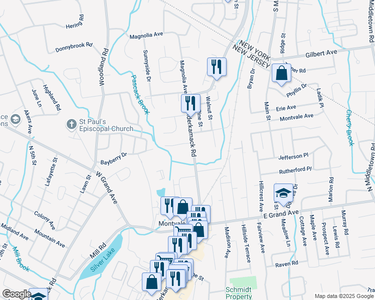map of restaurants, bars, coffee shops, grocery stores, and more near 14 Stone Hollow Road in Montvale