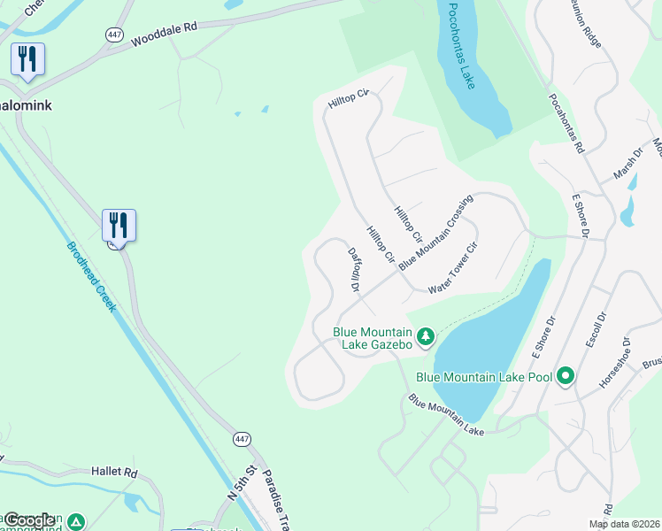 map of restaurants, bars, coffee shops, grocery stores, and more near 901-999 Daffodil Drive in East Stroudsburg