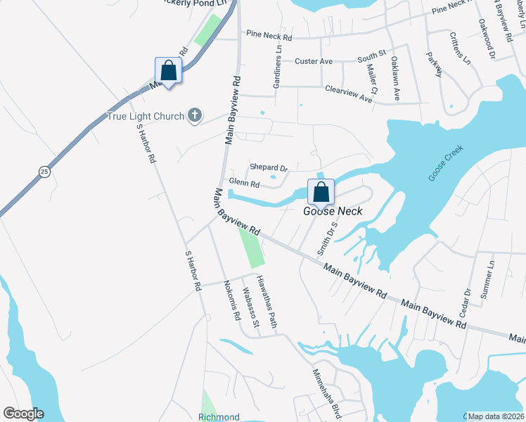 map of restaurants, bars, coffee shops, grocery stores, and more near 600 Glenn Road in Southold