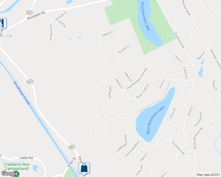 map of restaurants, bars, coffee shops, grocery stores, and more near 999 Daffodil Drive in East Stroudsburg