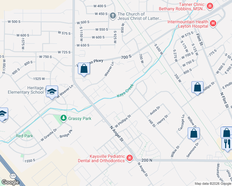 map of restaurants, bars, coffee shops, grocery stores, and more near 2135 W 550 N in Kaysville