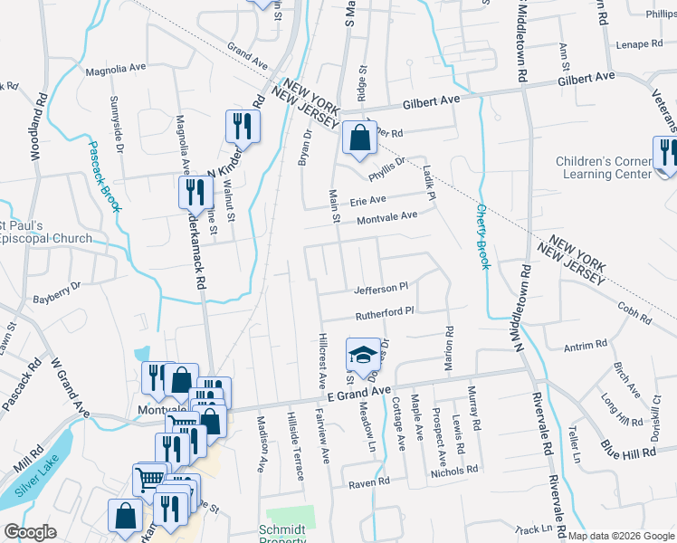 map of restaurants, bars, coffee shops, grocery stores, and more near 13 Main Street in Montvale