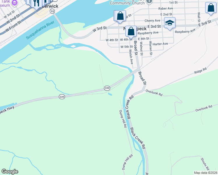 map of restaurants, bars, coffee shops, grocery stores, and more near Mifflin Road in Nescopeck