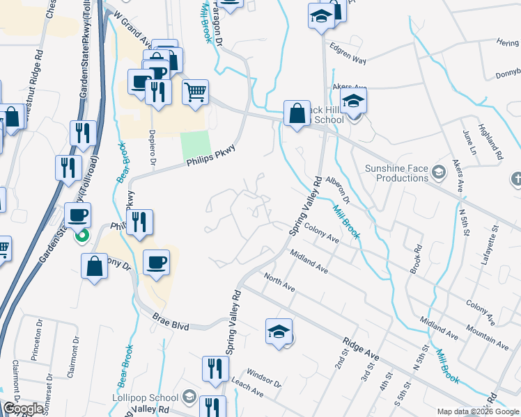map of restaurants, bars, coffee shops, grocery stores, and more near 2 Fox Hollow in Park Ridge