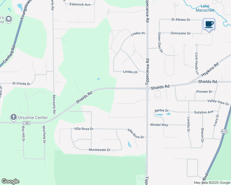 map of restaurants, bars, coffee shops, grocery stores, and more near 3749 County Road 100 in Canfield