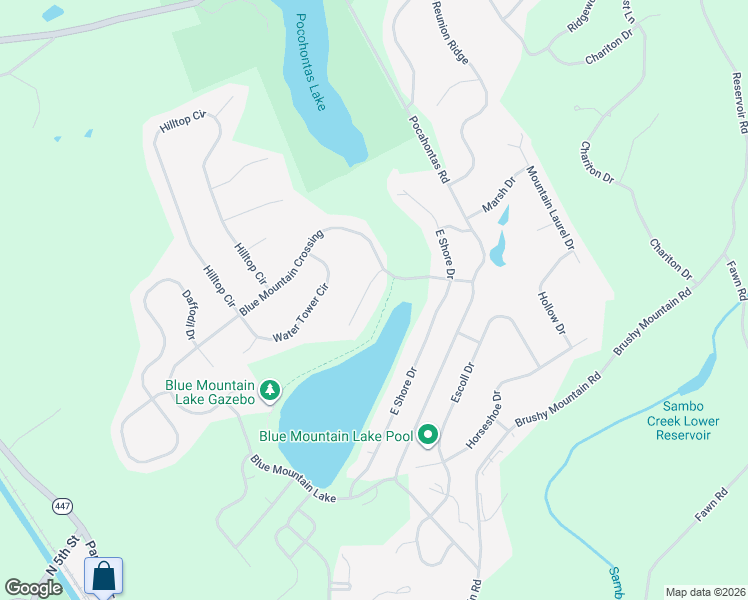 map of restaurants, bars, coffee shops, grocery stores, and more near 206 Blue Mountain Lake in East Stroudsburg