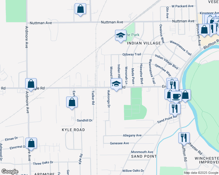 map of restaurants, bars, coffee shops, grocery stores, and more near 2929 Engle Road in Fort Wayne
