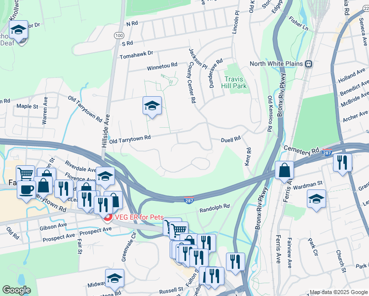 map of restaurants, bars, coffee shops, grocery stores, and more near 16 Stratford Road in White Plains
