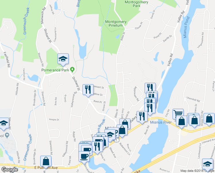 map of restaurants, bars, coffee shops, grocery stores, and more near 40 Pleasant Street in Cos Cob