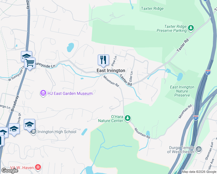 map of restaurants, bars, coffee shops, grocery stores, and more near 44 Mountain Road in Irvington
