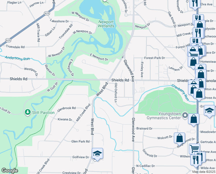 map of restaurants, bars, coffee shops, grocery stores, and more near in Boardman