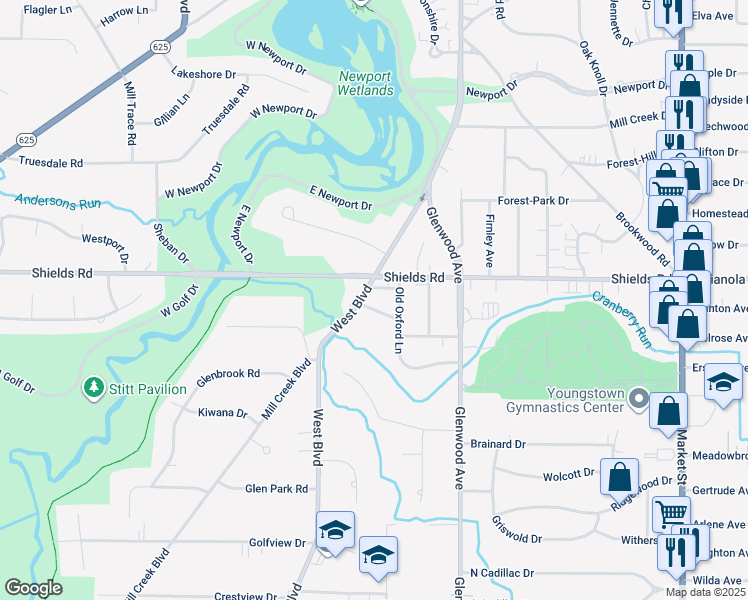 map of restaurants, bars, coffee shops, grocery stores, and more near in Boardman