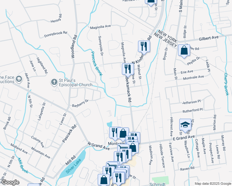 map of restaurants, bars, coffee shops, grocery stores, and more near 8 Stone Hollow Road in Montvale