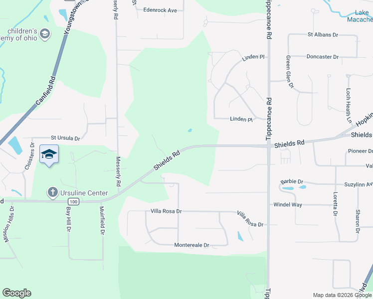 map of restaurants, bars, coffee shops, grocery stores, and more near 3869 County Road 100 in Canfield