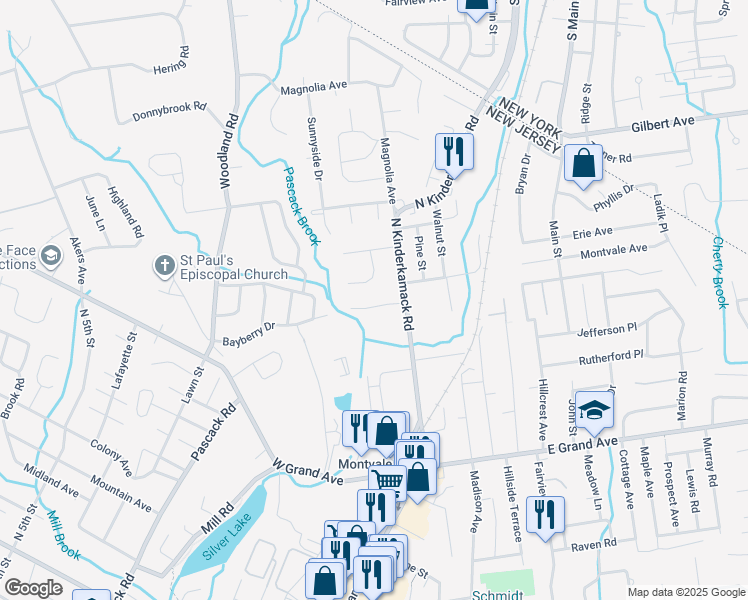 map of restaurants, bars, coffee shops, grocery stores, and more near 8 Stone Hollow Road in Montvale