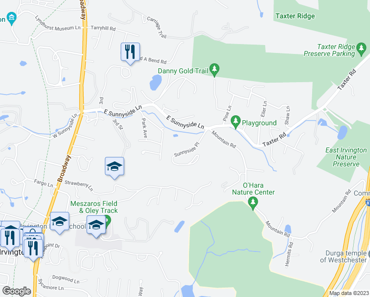 map of restaurants, bars, coffee shops, grocery stores, and more near 10 Sunnyside Place in Irvington