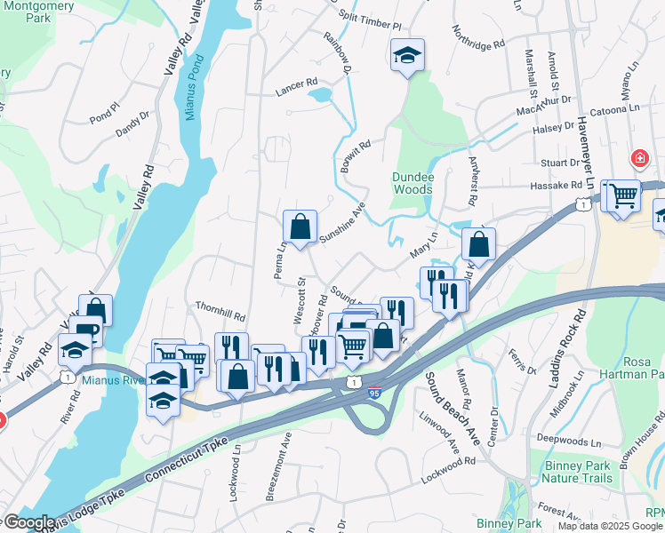map of restaurants, bars, coffee shops, grocery stores, and more near 63 Sound Beach Avenue Extension in Greenwich