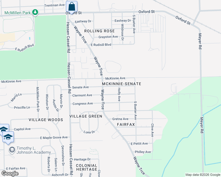 map of restaurants, bars, coffee shops, grocery stores, and more near 3626 Senate Avenue in Fort Wayne