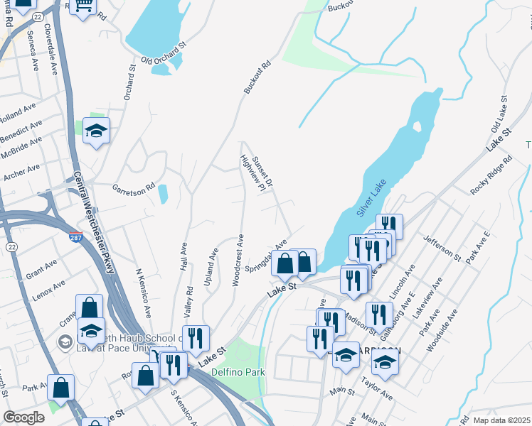 map of restaurants, bars, coffee shops, grocery stores, and more near 11-13 Crestview Drive in White Plains