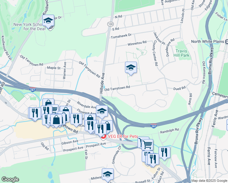 map of restaurants, bars, coffee shops, grocery stores, and more near 18 Winding Ridge Road in White Plains