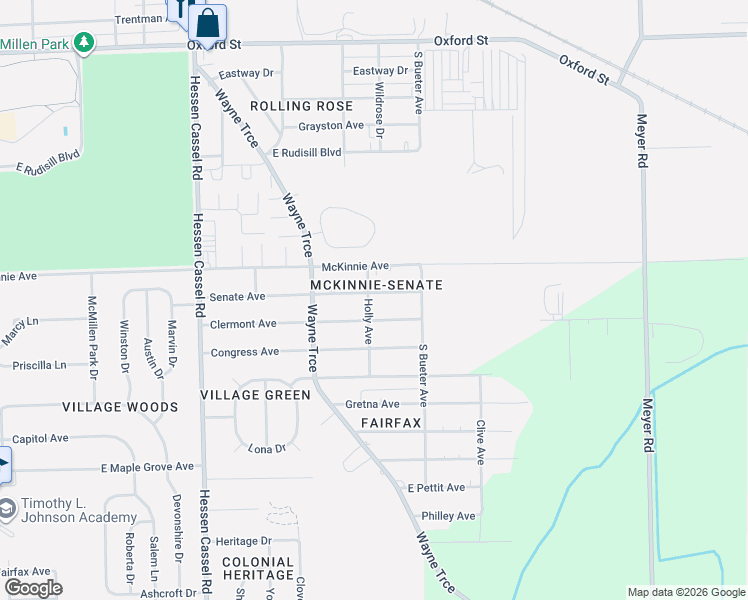map of restaurants, bars, coffee shops, grocery stores, and more near 3802 Senate Avenue in Fort Wayne