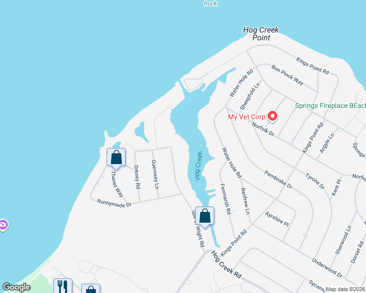 map of restaurants, bars, coffee shops, grocery stores, and more near 107A Isle of Wight Road in East Hampton