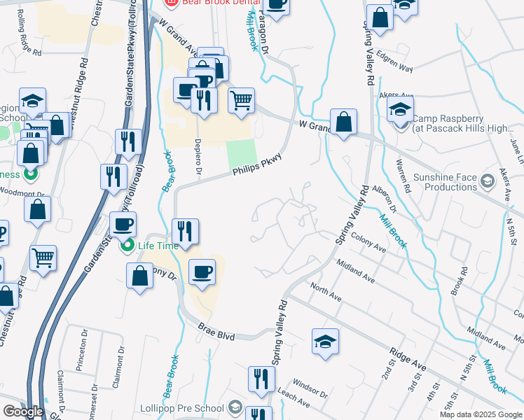 map of restaurants, bars, coffee shops, grocery stores, and more near 282 Hampshire Ridge in Park Ridge
