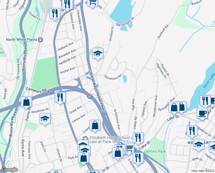 map of restaurants, bars, coffee shops, grocery stores, and more near 149 Clinton Street in White Plains