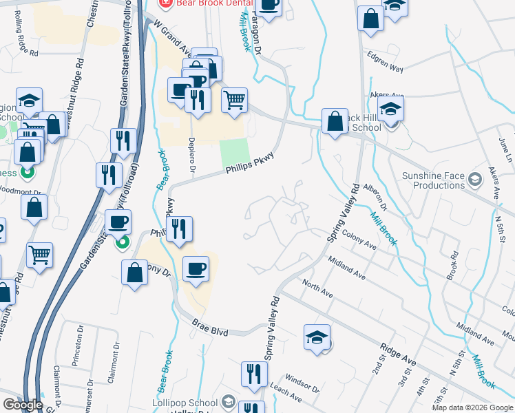map of restaurants, bars, coffee shops, grocery stores, and more near 283 Hampshire Ridge in Park Ridge