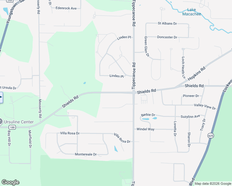 map of restaurants, bars, coffee shops, grocery stores, and more near 3693 County Road 100 in Canfield