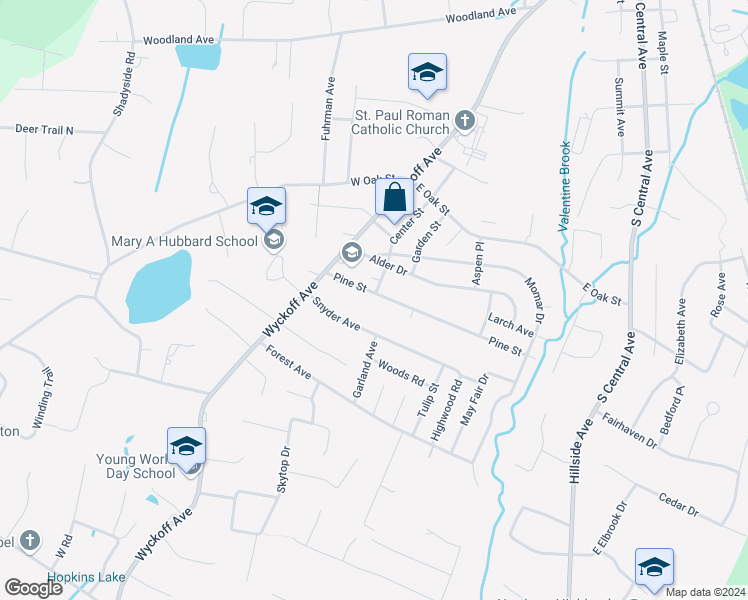 map of restaurants, bars, coffee shops, grocery stores, and more near 58 Pine Street in Ramsey