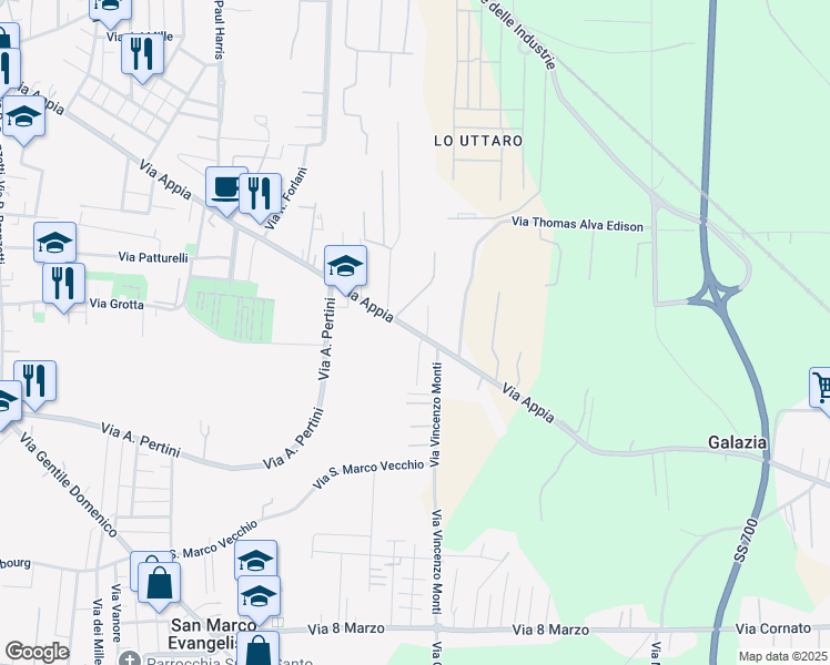 map of restaurants, bars, coffee shops, grocery stores, and more near 198 Via Appia in Provincia di Caserta