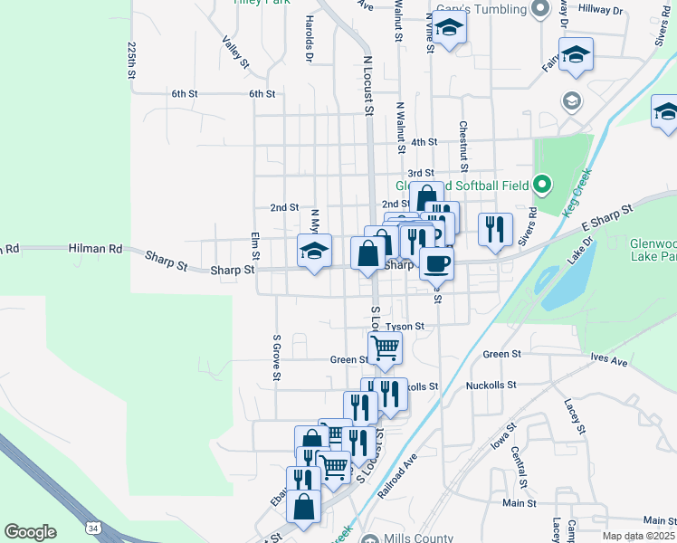 map of restaurants, bars, coffee shops, grocery stores, and more near 102 Hazel Street in Glenwood