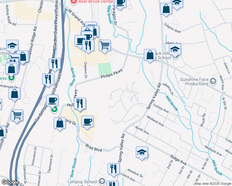 map of restaurants, bars, coffee shops, grocery stores, and more near 283 Hampshire Ridge in Park Ridge