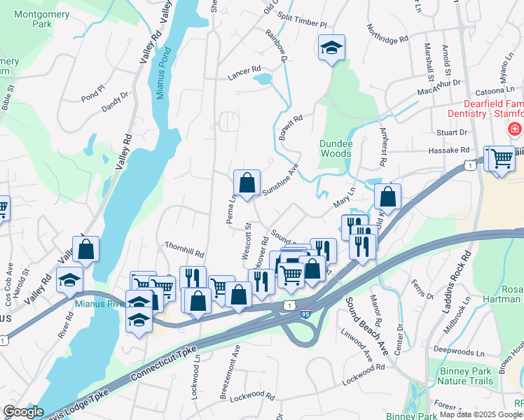 map of restaurants, bars, coffee shops, grocery stores, and more near 63 Sound Beach Avenue Extension in Greenwich