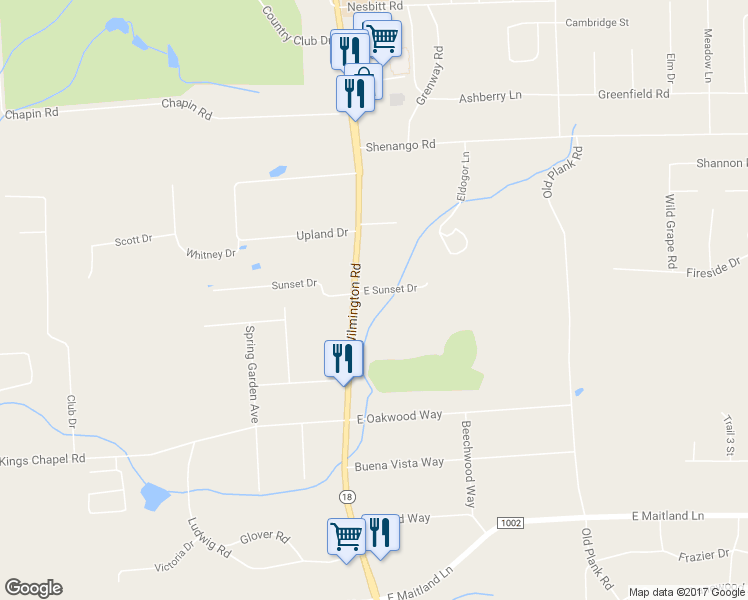 map of restaurants, bars, coffee shops, grocery stores, and more near 3034 Wilmington Road in New Castle