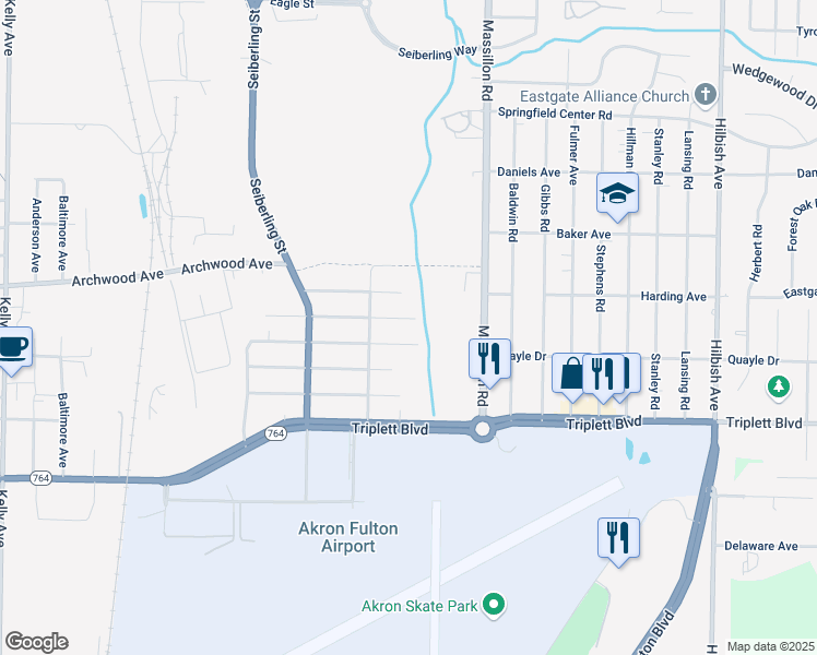 map of restaurants, bars, coffee shops, grocery stores, and more near 1622 Hobart Avenue in Akron