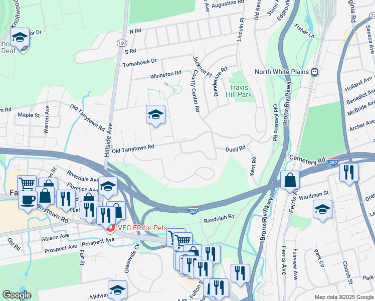 map of restaurants, bars, coffee shops, grocery stores, and more near 16 Stratford Road in White Plains