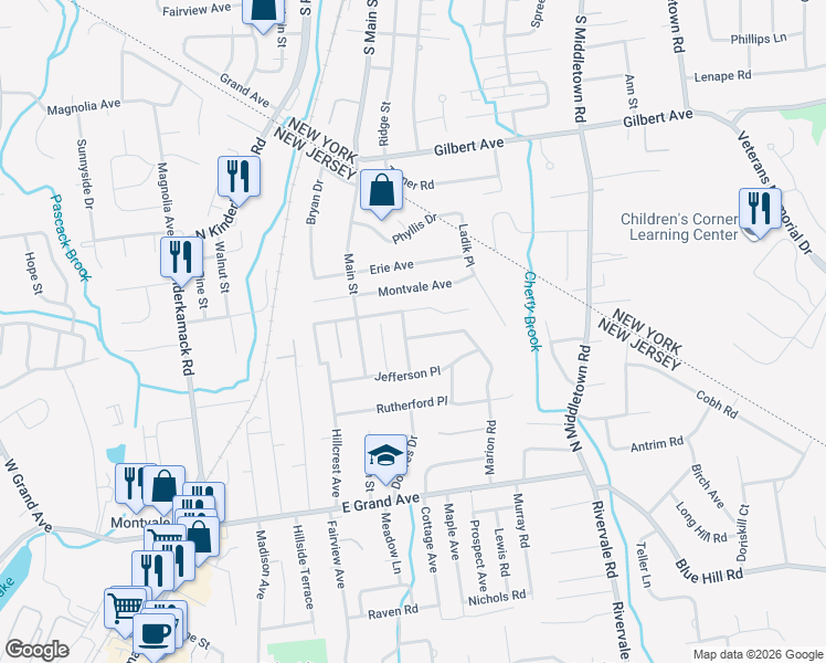 map of restaurants, bars, coffee shops, grocery stores, and more near 41 Marion Road in Montvale