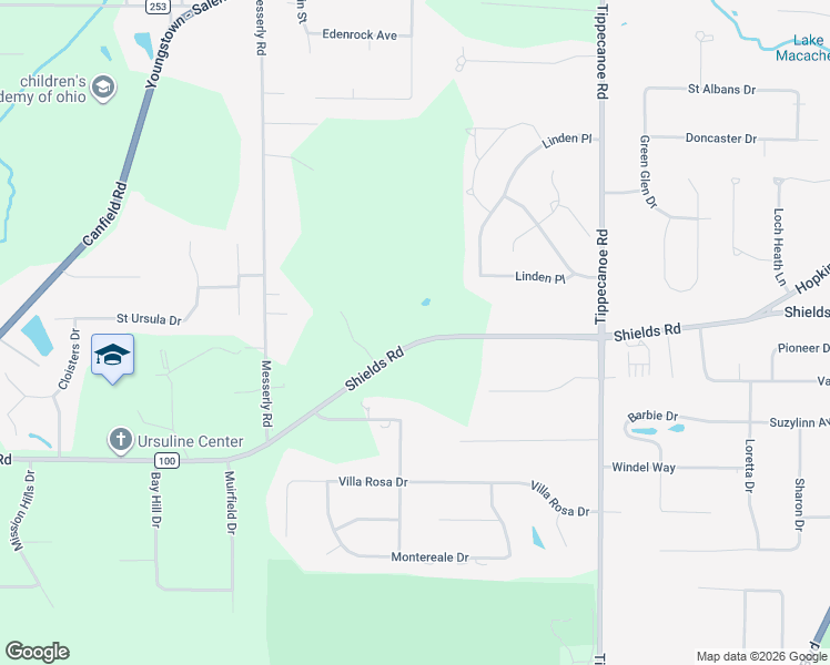 map of restaurants, bars, coffee shops, grocery stores, and more near 3869 County Road 100 in Canfield