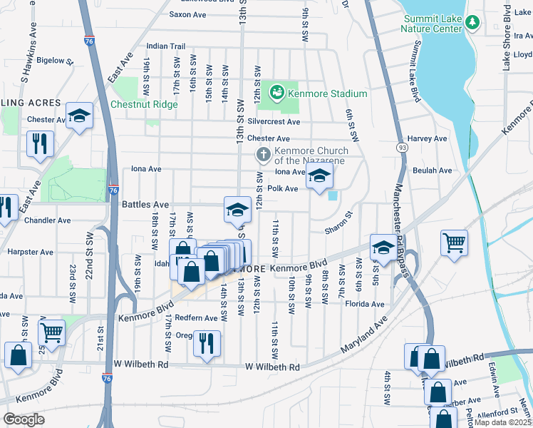 map of restaurants, bars, coffee shops, grocery stores, and more near 788 Montana Avenue in Akron